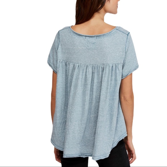 Free People All You Need Tee V Neck Short Sleeve Loose Fit Size XS Blue NWT - Picture 12 of 13